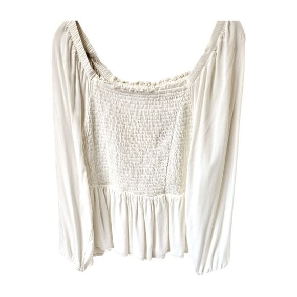 New TORRID Cloud dancer white smokedโbodice long sleeve cropped babydoll/Blouse - Picture 2 of 16